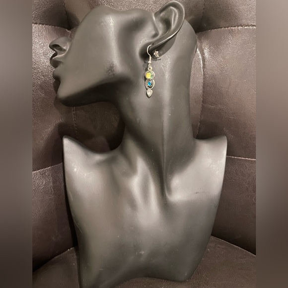 Triple Stone Spiral Dangle Earrings - Picture 2 of 2